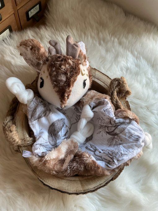 Doudou faon tissu forêt enchantée